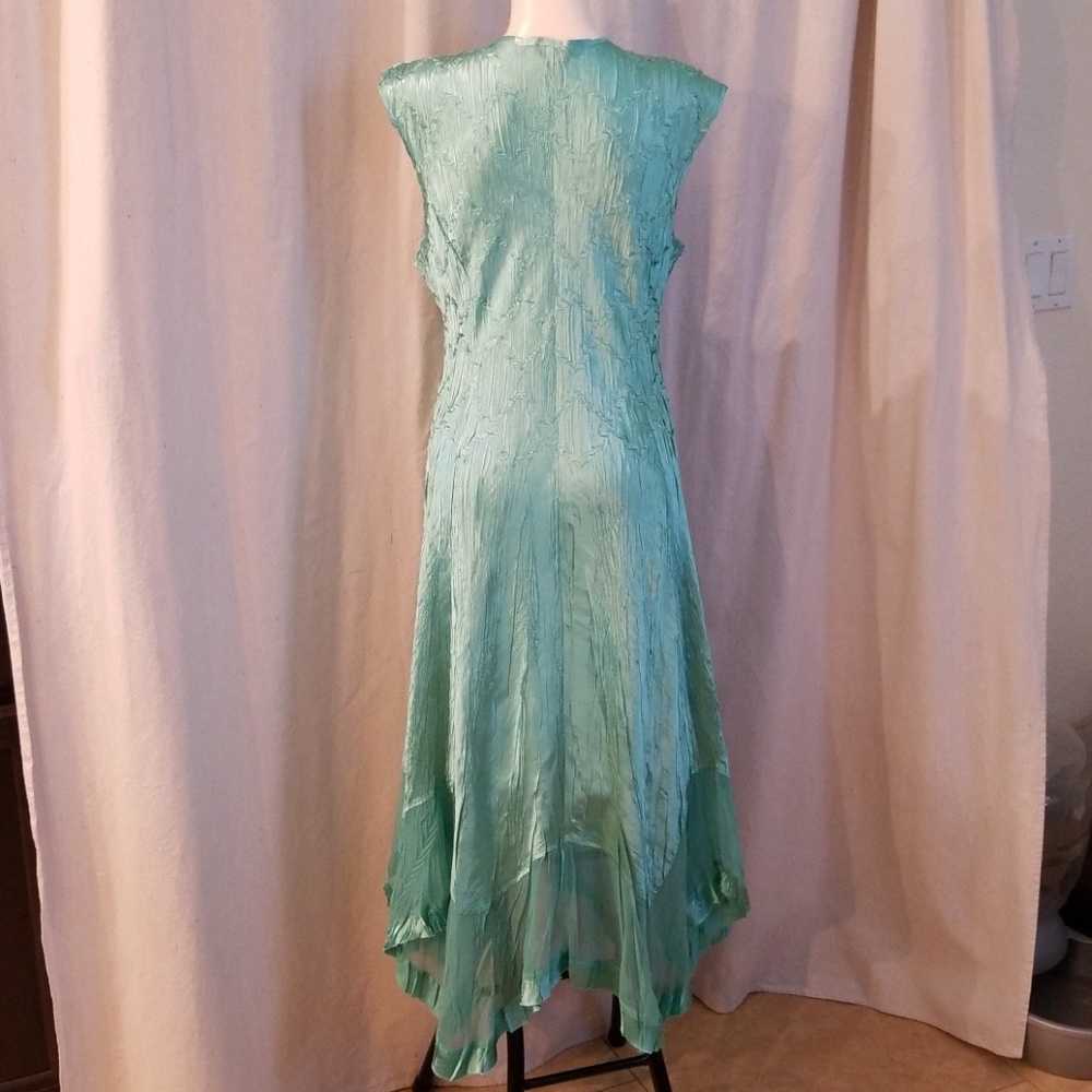 Komarov Teal Green Beaded Chiffon Dress Womens  L - Picture 6 of 8